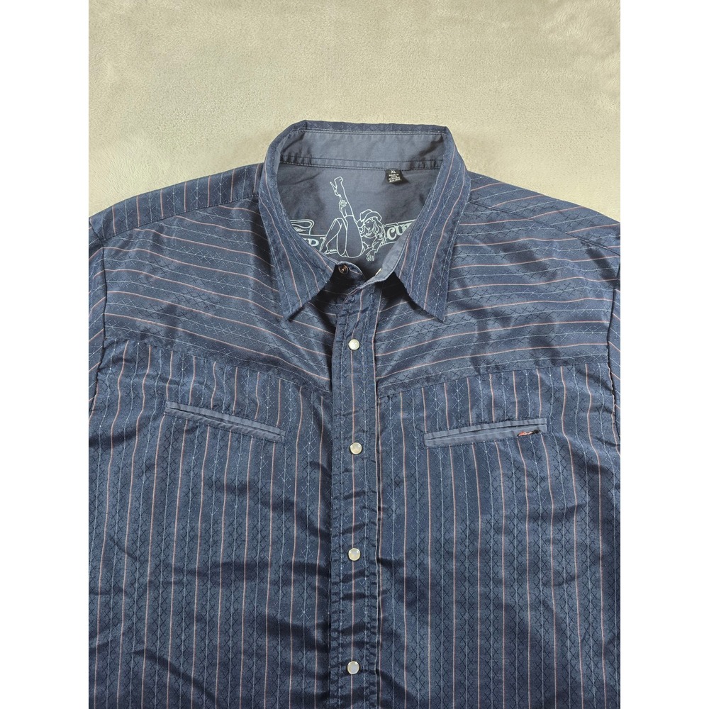 Rip Curl Shirt Mens XL Blue Striped Western Short Sleeve Pearl Snap Cowboy